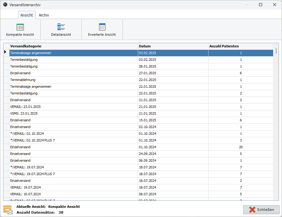 Neues Versandarchiv TimeControl