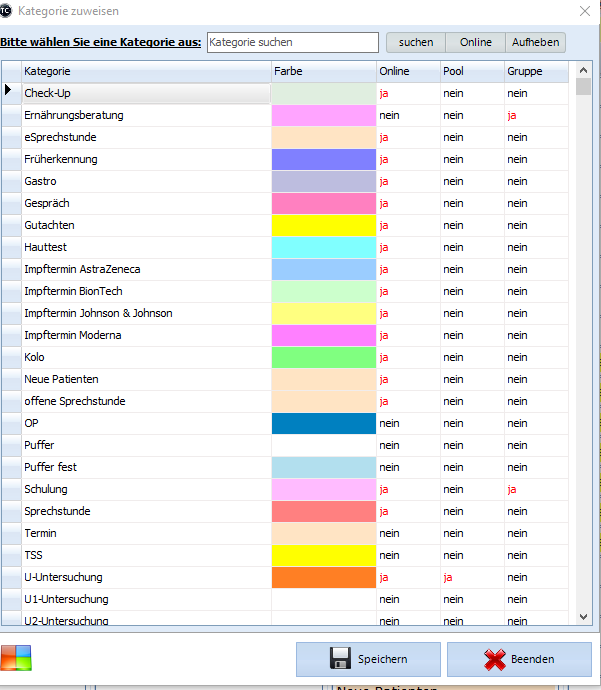 Schnellzuweisung von Kategorien