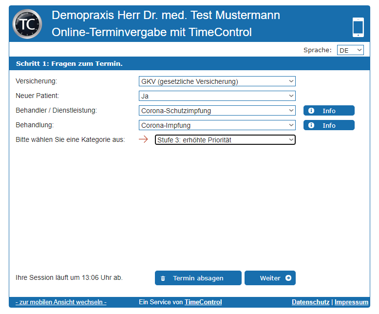 Online-Terminvergabe mit TimeControl